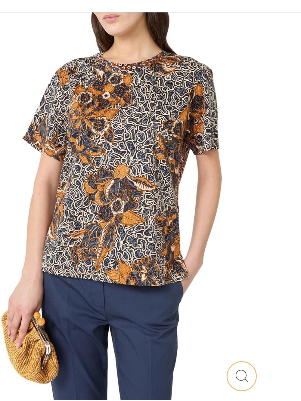 Weekend Max Mara Wkdbussola Graphic Tee size Medium brown blue - Picture 3 of 13